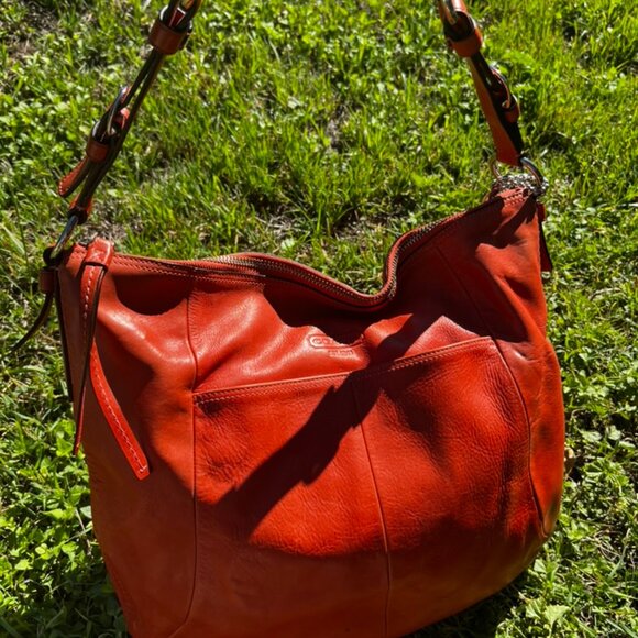 Coach Leather Shoulder Bag – Bold Red-Orange Full-Grain Cowhide, Silver Hardware - Picture 2 of 7